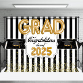 Lofaris Black White Stripe Gold Balloon Congrats Grad Backdrop